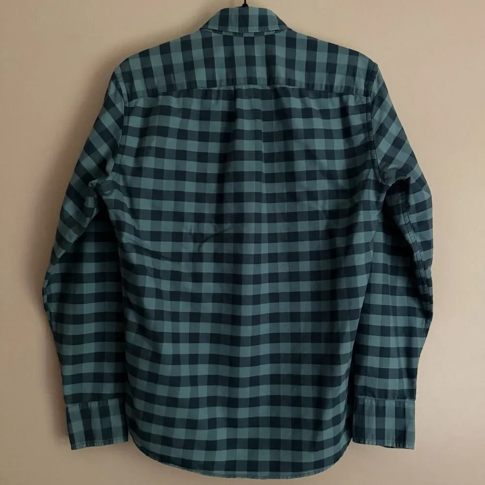 J Crew Mens S Mercantile Flex Blue Plaid Button Up Collared Shirt Long Sleeve